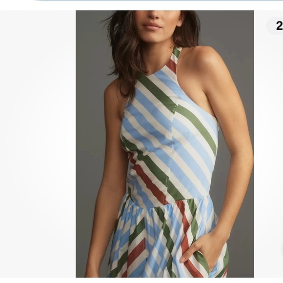 NWT Anthropologie Maeve Halter Midi Dress XL Striped $168 Blue White A-Line - Picture 3 of 11